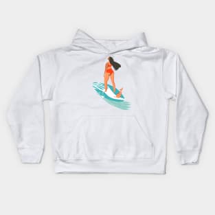 BEACH SURFING WOMEN WITH DOG Kids Hoodie